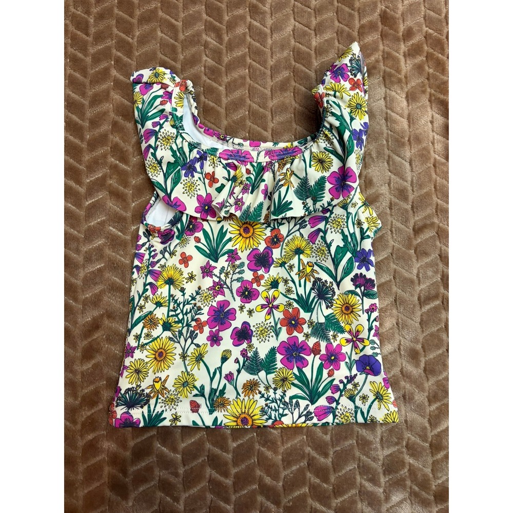 Hanna Andersson Swim Top 3T Wildflower Floral Ruffle Flutter Sleeve Tankini 90cm